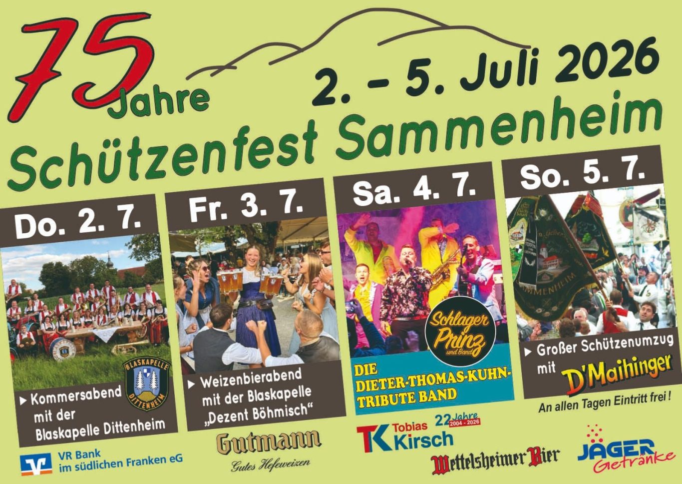Plakat für das 75. Jubiläum des Schützenfests in Sammenheim, 2. bis 5. Juli 2026.